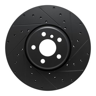 R1 16-25 BMW 330e Left Front Drilled & Slotted Black Brake Rotor