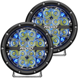 360-Series 6 Inch Off-Road LED Light, Spot Beam, Blue Backlight, Pair