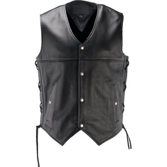 Leather By River Road Old Skool Leather Vest Black - 2XL
