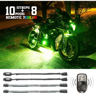 Flex Strips 7 Color LED Accent Light Motorcycle/ATV Kit (10xCompact Pods + 8x10In
