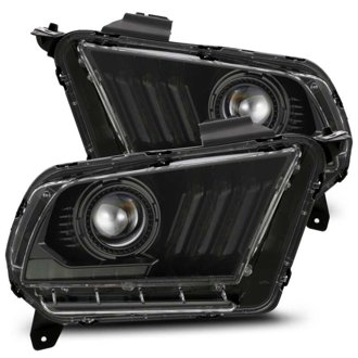 10-12 Ford Mustang LUXX LED Proj Headlights Plank Style Alpha Blk w/Activ Light/Seq Signal