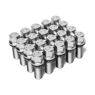 Lug Bolt - 14x1.5 - 30mm - 17mm Hex - Cone Seat - Silver (Set of 20