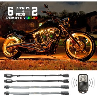 Flex Strips 7 Color LED Accent Light Motorcycle/ATV (6xCompact Pods + 2x10In
