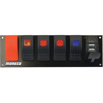 Rocker Switch Panel - Flat Surface Mount - LED w/USB - 2.488in x 7.85in -Five On/Off Switches