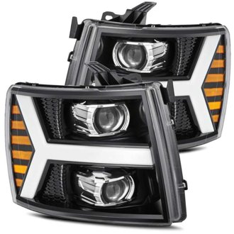 07-13 Chevy 1500 LUXX LED Proj Headlights Plank Style Jet Blk w/ Activ Light/Seq Signal/DRL