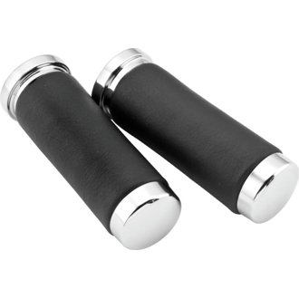 Bikers Choice Chrome / Leather 1 Inch Grips Universal Pr