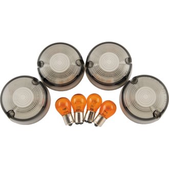 Bikers Choice 86-99 FXST 86-01 FXD FXR XL Smoked Turn Signal Lens/Amber Bulb Kit Repl H-D 69306-02