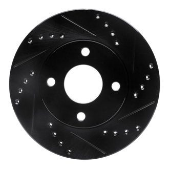 R1 00-15 Ford Ikon (Mexico / Made In India) Front Right Drilled & Slotted Black Brake Rotor