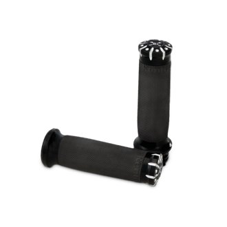 82-17 H-D Dual Cable Set Hawk Billet Handle Grip Set - Black Machined